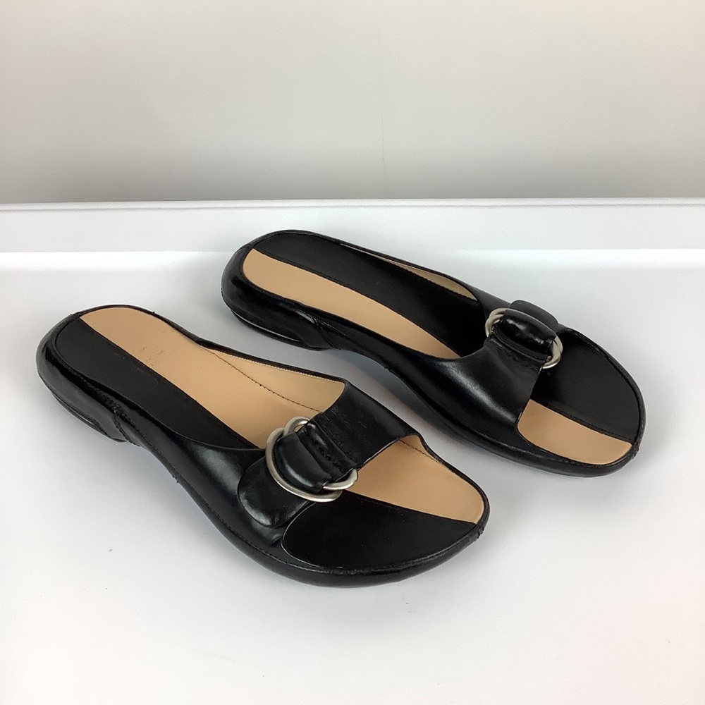 Cole Haan Nike Air G Series Black & Tan Slip On Buckle Open Toe Leather Sandals